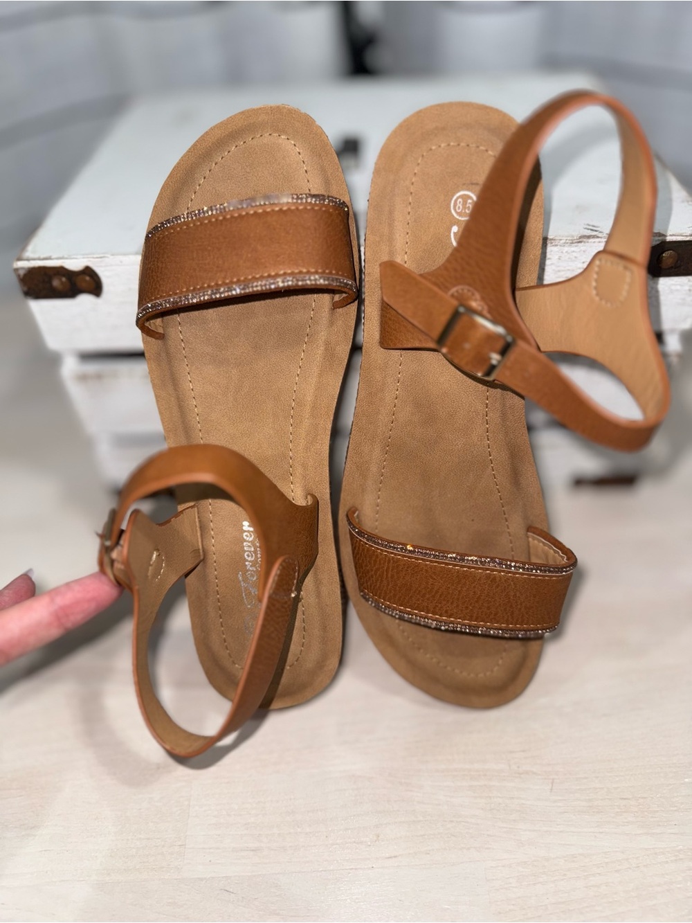 Rhinestone Women’s Brown Ankle-Strap Sandals